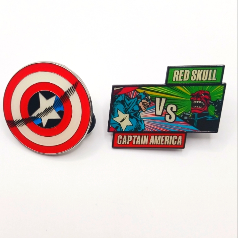 Captain America Marve Shield + Red Skull  Pins Lot of 2 New